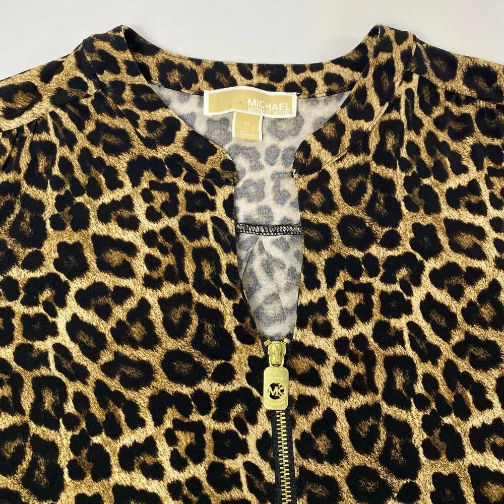 Michael Kors Leopard Print Zip Front Top – Long Sleeve Medium